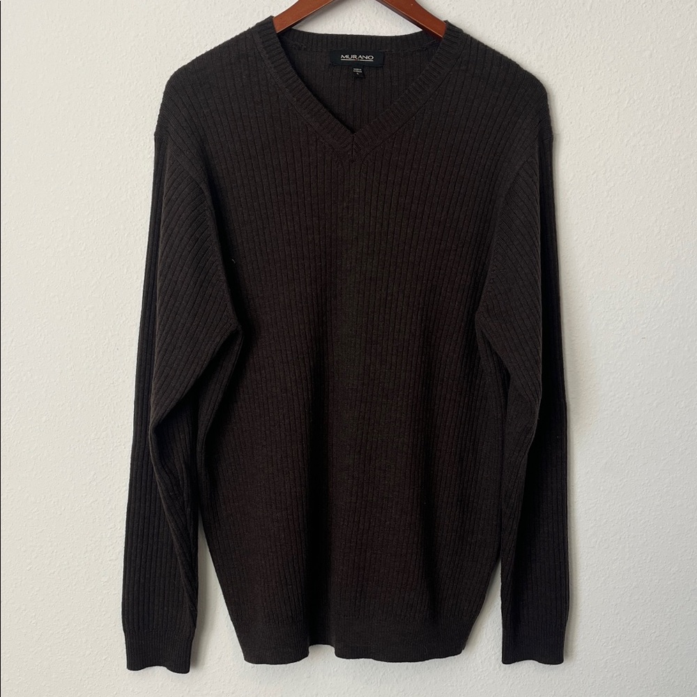 Murano Dark Brown V-Neck Merino Wool Sweater